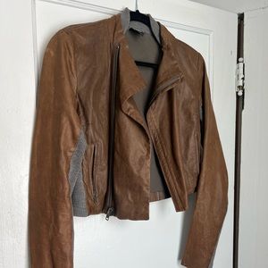 Edun leather jacket size small. Lightly worn. Small pen mark near right pocket.